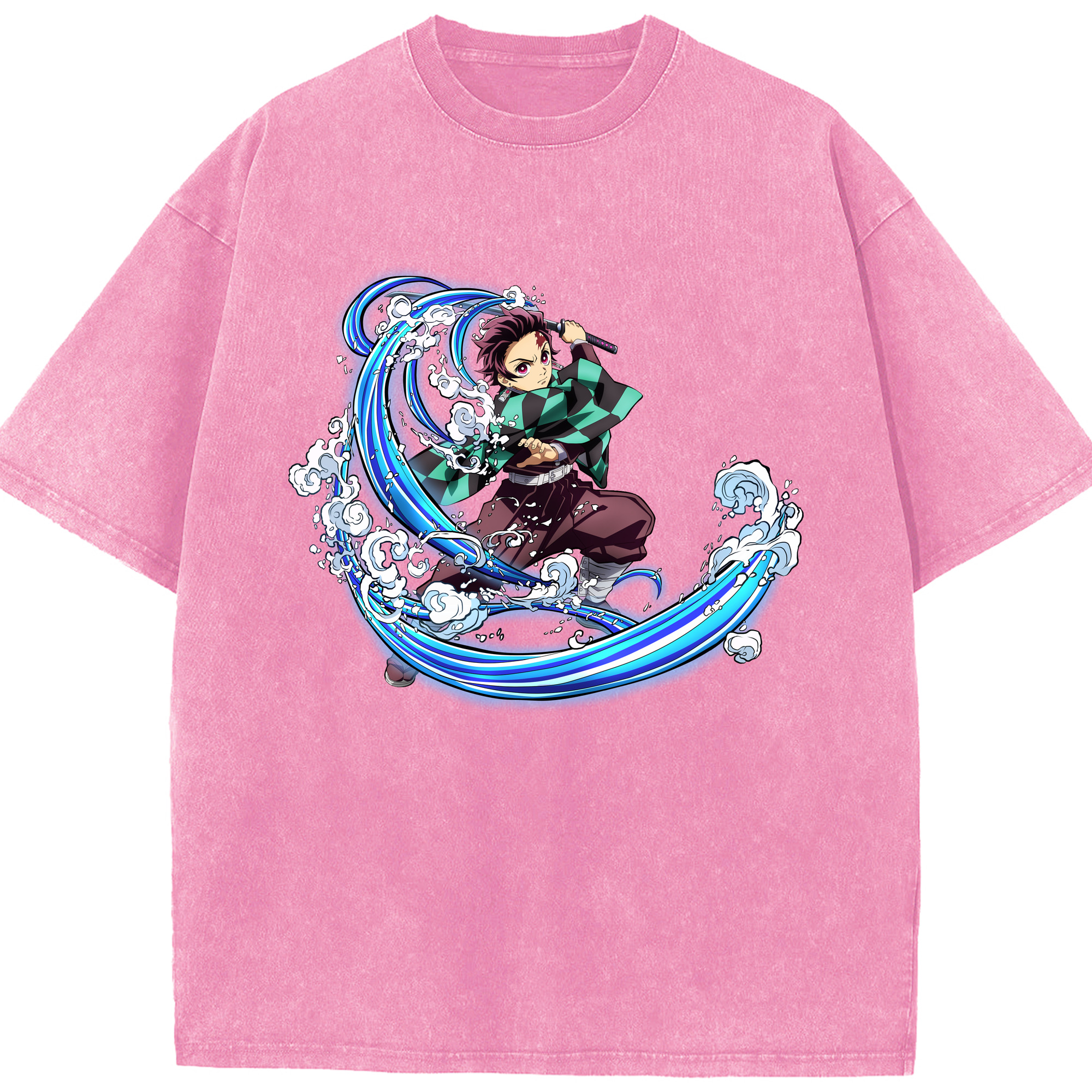 （画像用） 鬼滅の刃 竈門 炭治郎／かまど たんじろう Kamado Tanjirou 綿100% ヴィンテージ風 半袖Tシャツ（フロントプリント）